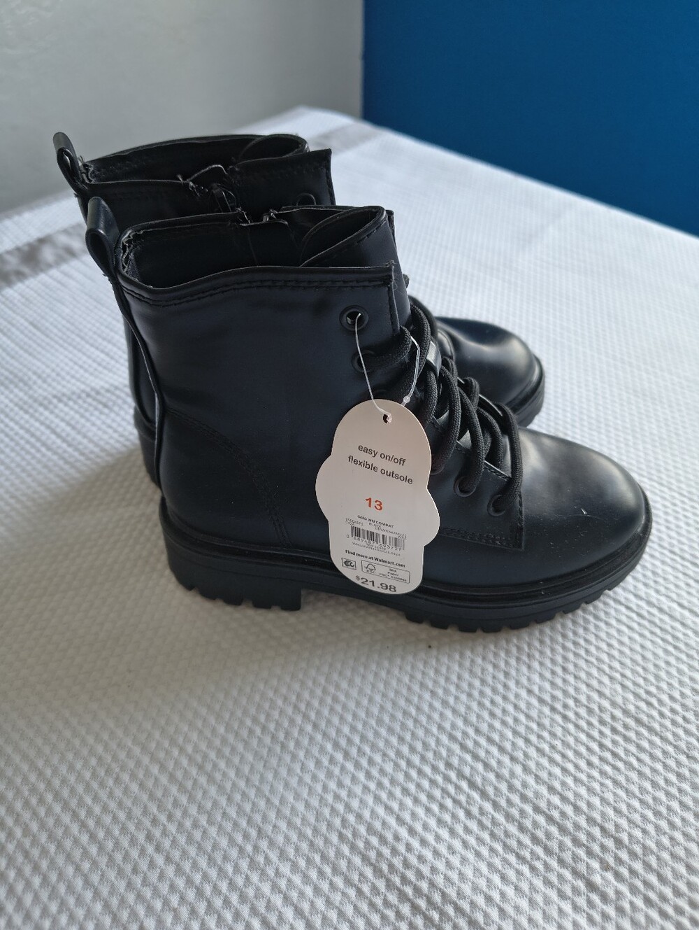 Wonder Nation NWT Black Combat Boots Side Zip Shoes Kids Size 13